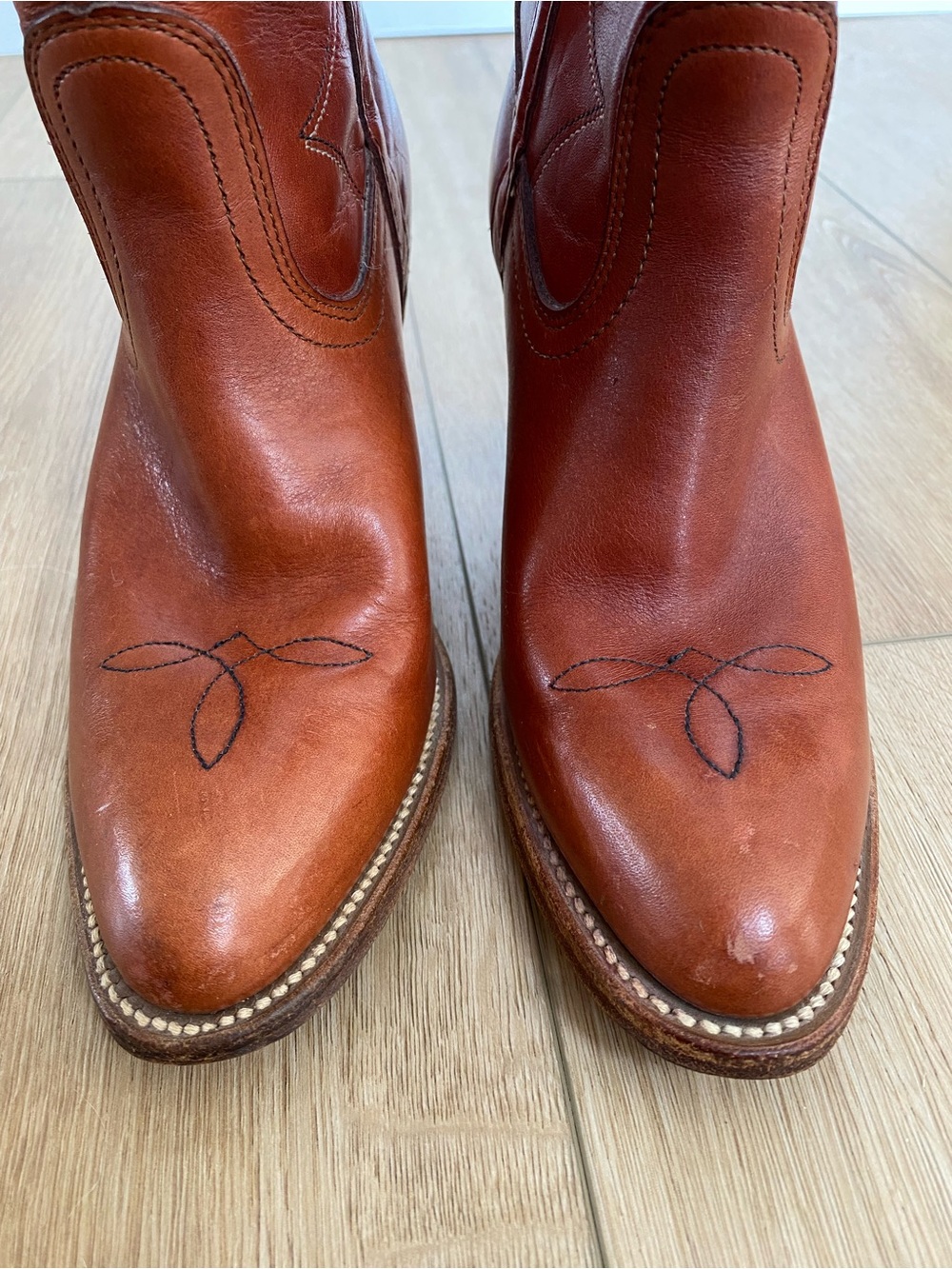 Vtg 70s FRYE Leather Cowboy Boots 7130 Cognac 6B - Picture 3 of 14